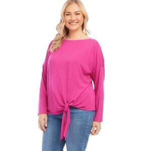 Karen Kane Plus Size Boatneck Tie Front Top Pink Size 2X